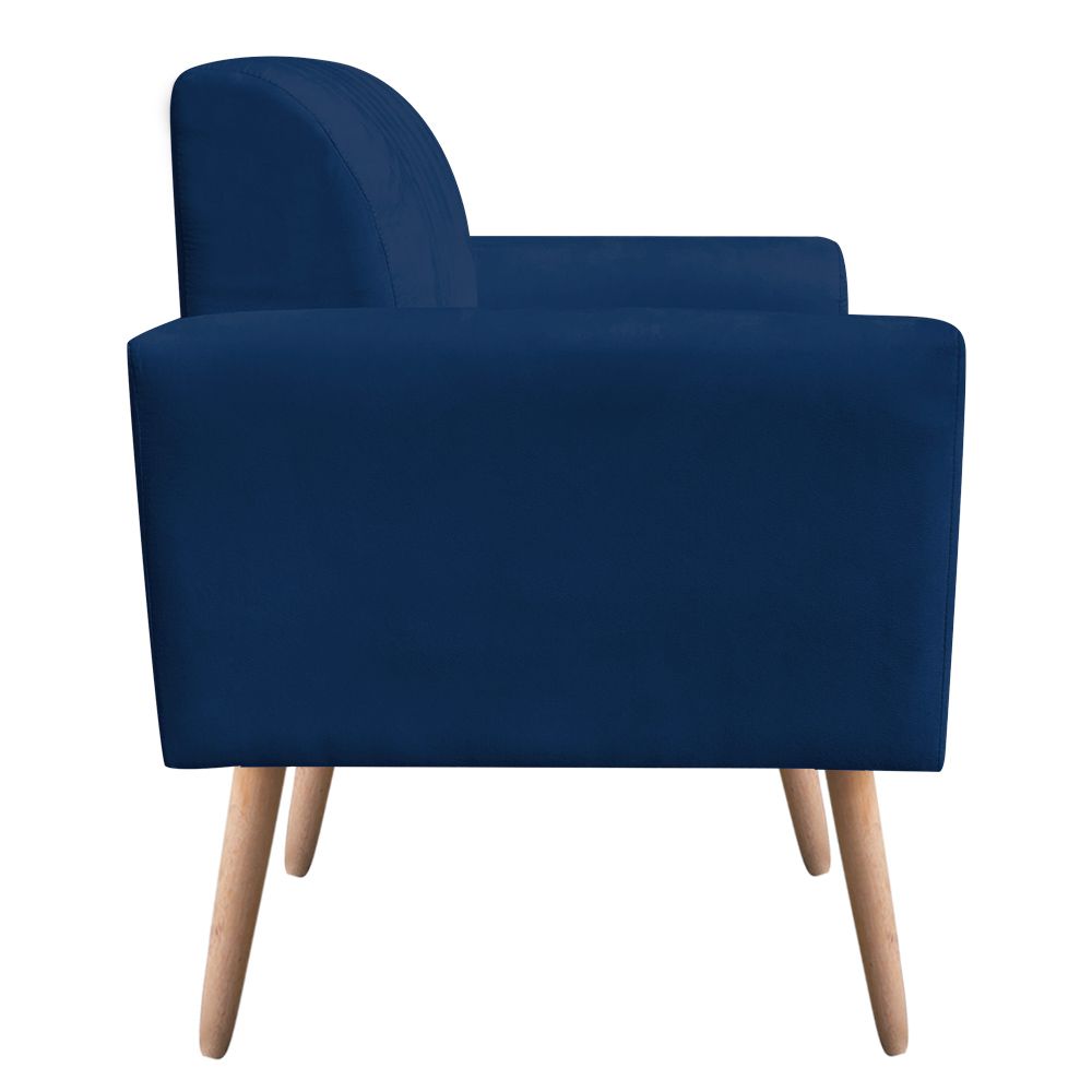 Poltrona Viena Gomada Suede Azul Marinho Pés Palito Natural D'Rossi