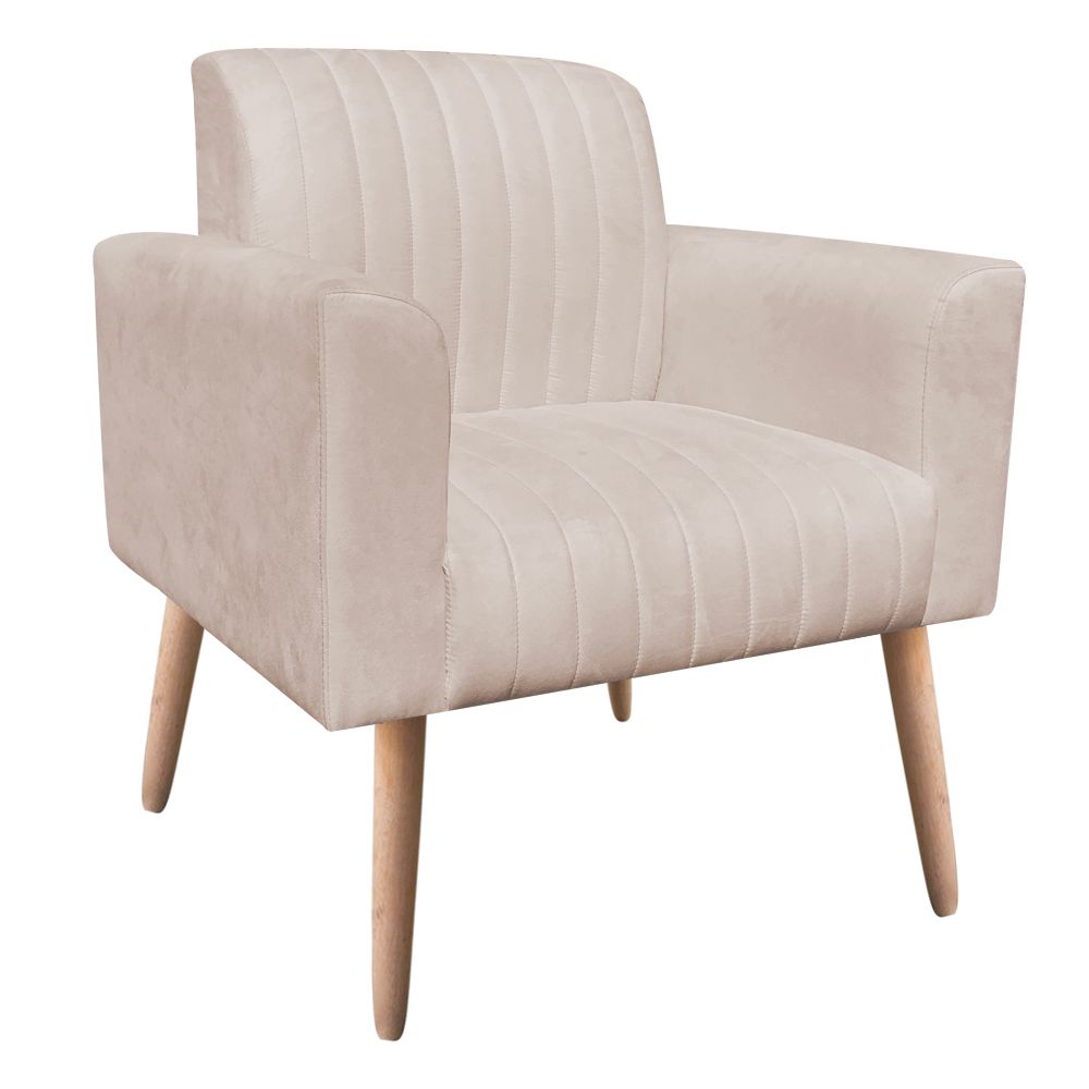 Poltrona Viena Gomada Suede Bege Pés Palito Natural D'Rossi