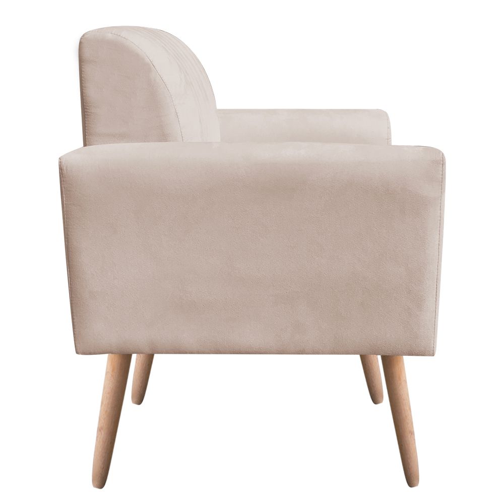 Poltrona Viena Gomada Suede Bege Pés Palito Natural D'Rossi