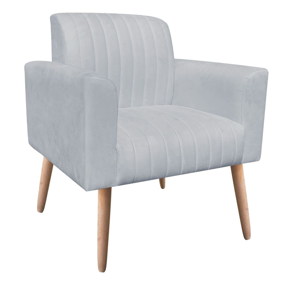Poltrona Viena Gomada Suede Cinza Pés Palito Natural D'Rossi