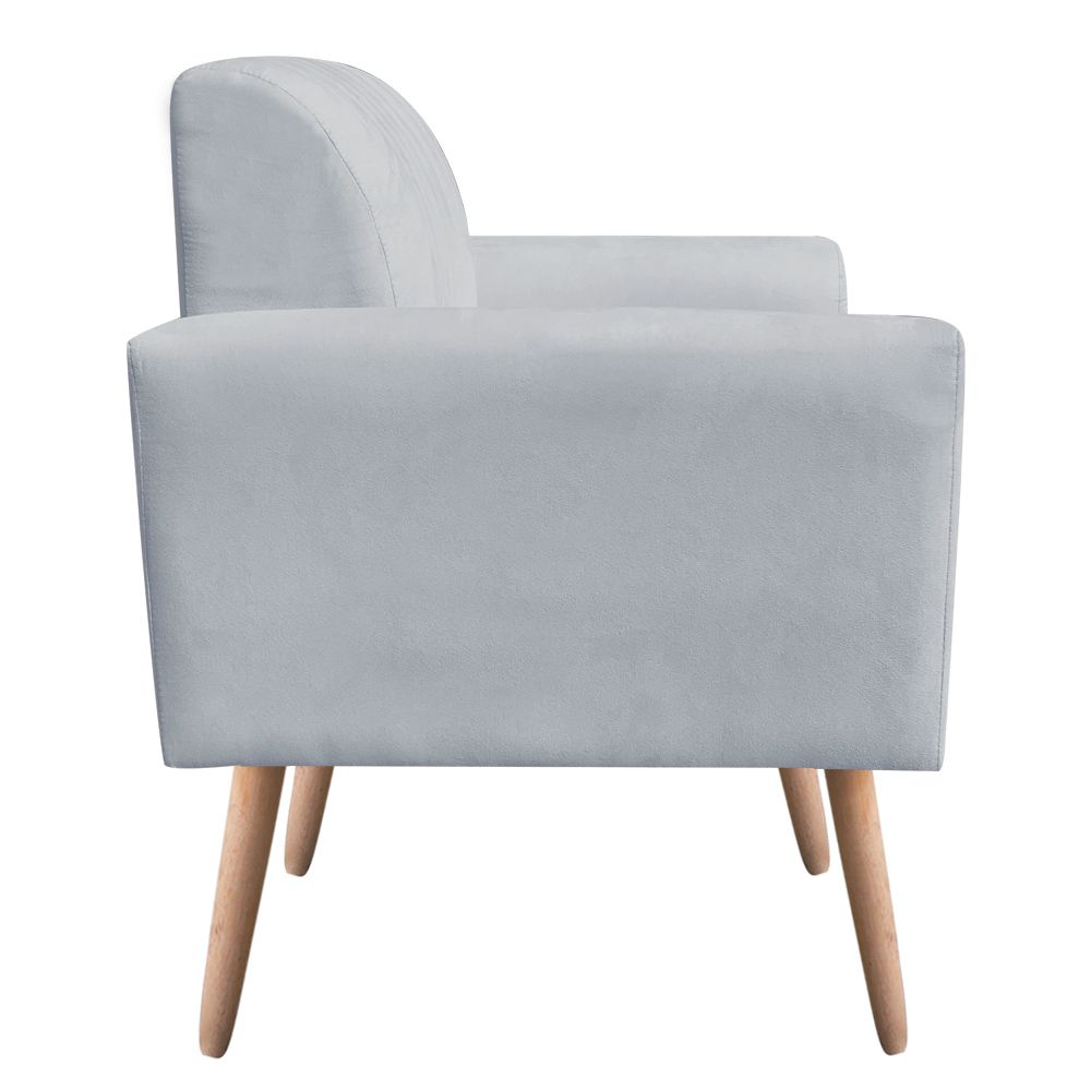 Poltrona Viena Gomada Suede Cinza Pés Palito Natural D'Rossi