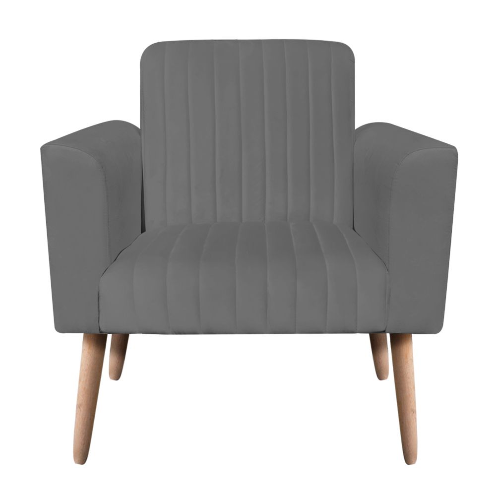 Poltrona Viena Gomada Suede Grafite Pés Palito Natural D'Rossi