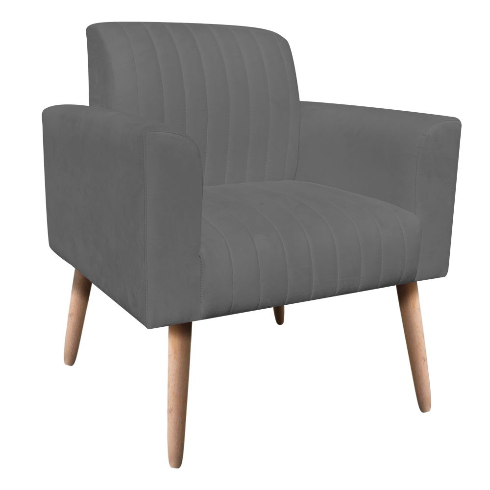 Poltrona Viena Gomada Suede Grafite Pés Palito Natural D'Rossi