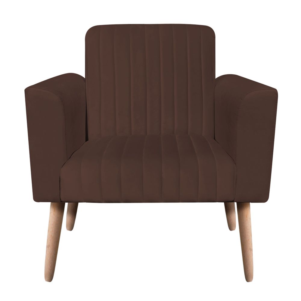 Poltrona Viena Gomada Suede Marrom Pés Palito Natural D'Rossi