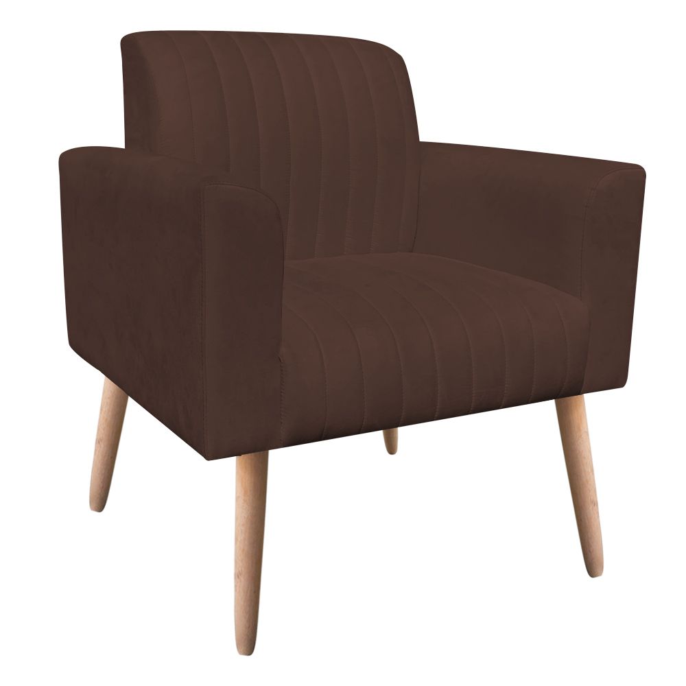 Poltrona Viena Gomada Suede Marrom Pés Palito Natural D'Rossi