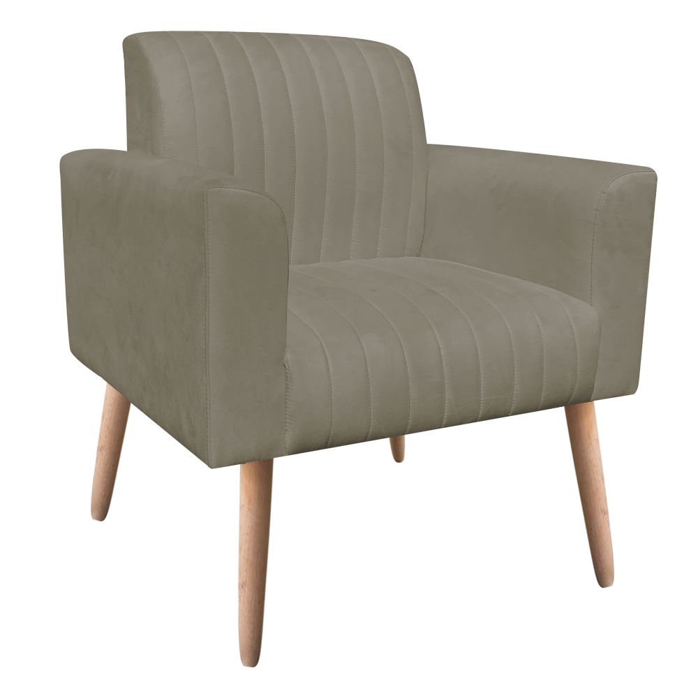 Poltrona Viena Gomada Suede Marrom Rato Pés Palito Natural D'Rossi