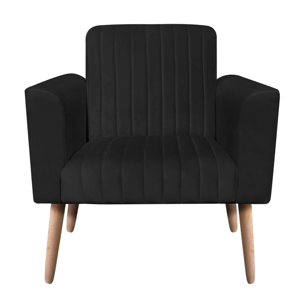 Poltrona Viena Gomada Suede Preto Pés Palito Natural D'Rossi