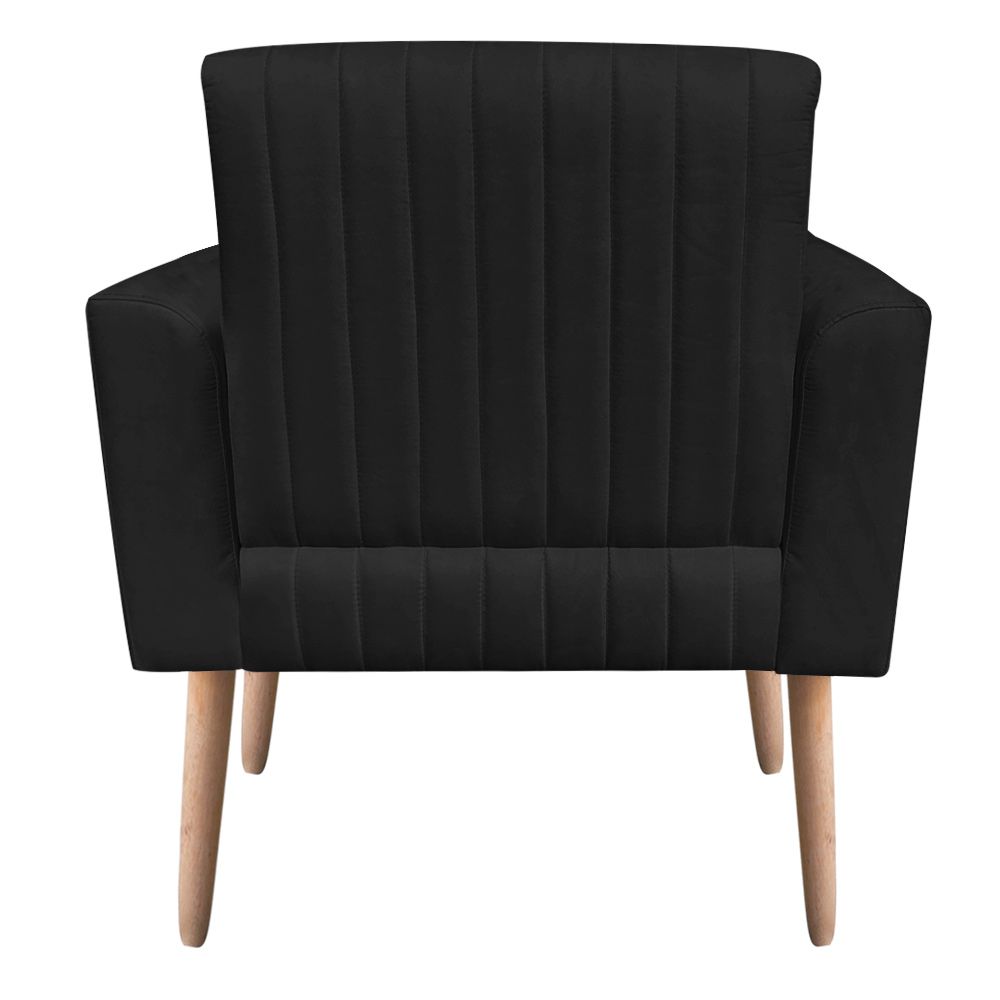 Poltrona Viena Gomada Suede Preto Pés Palito Natural D'Rossi