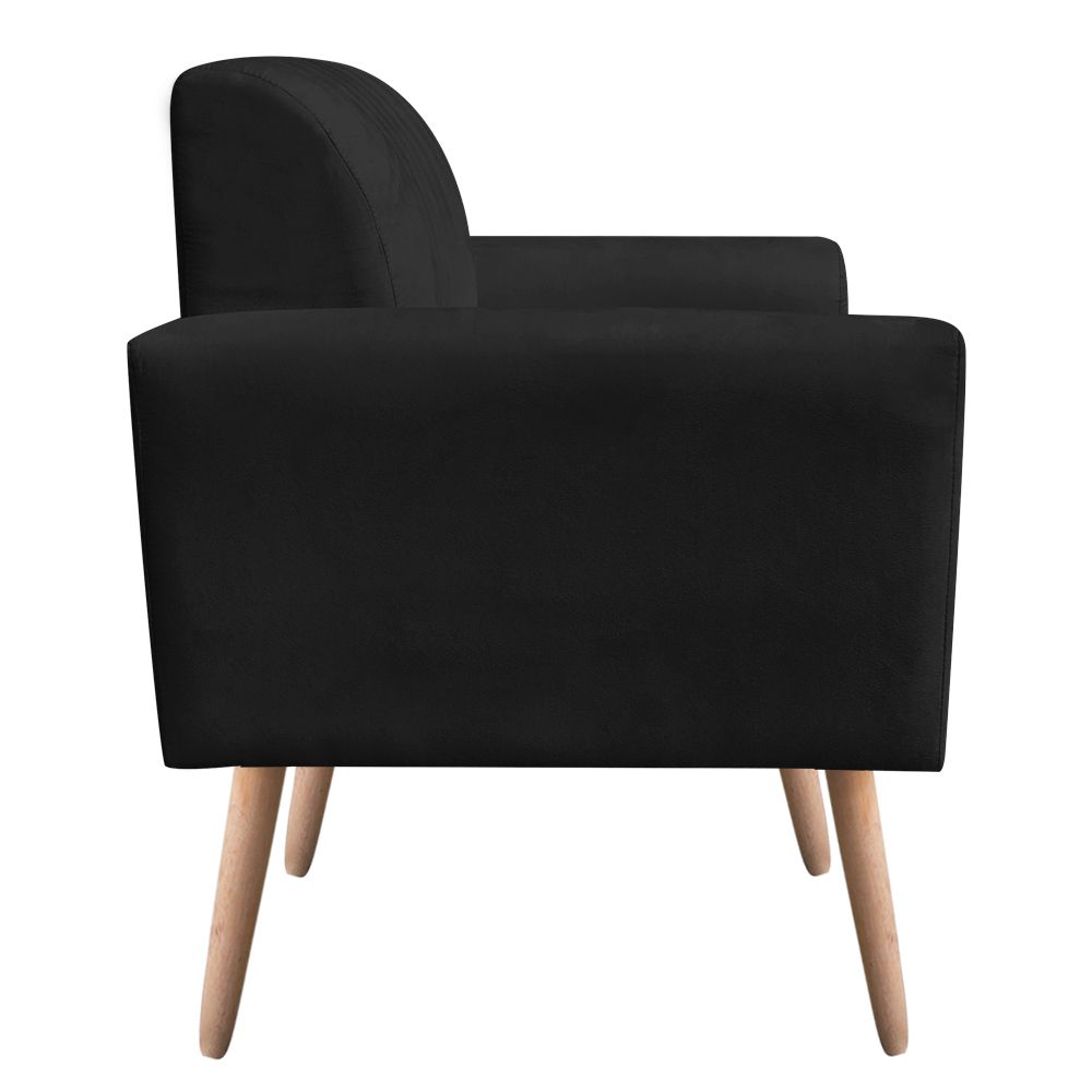 Poltrona Viena Gomada Suede Preto Pés Palito Natural D'Rossi