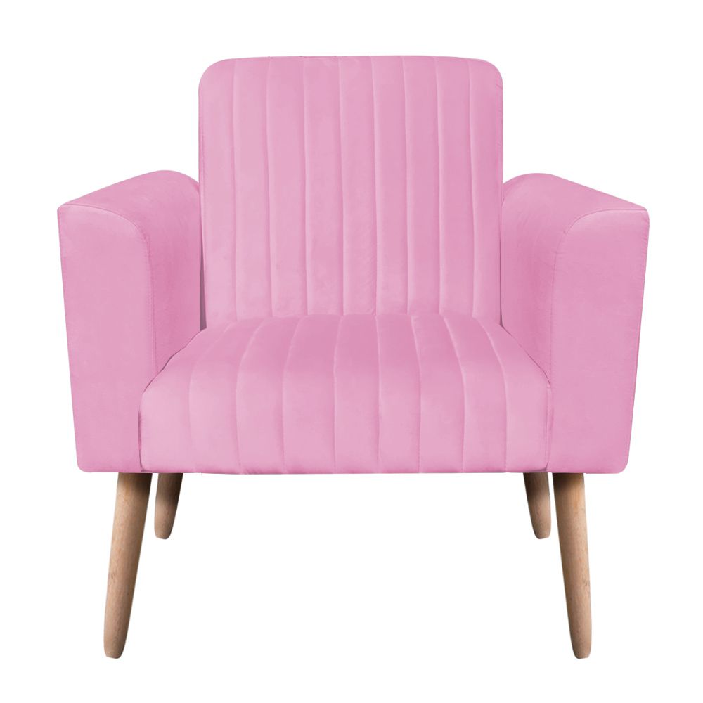 Poltrona Viena Gomada Suede Rosa Bebê Pés Palito Natural D'Rossi
