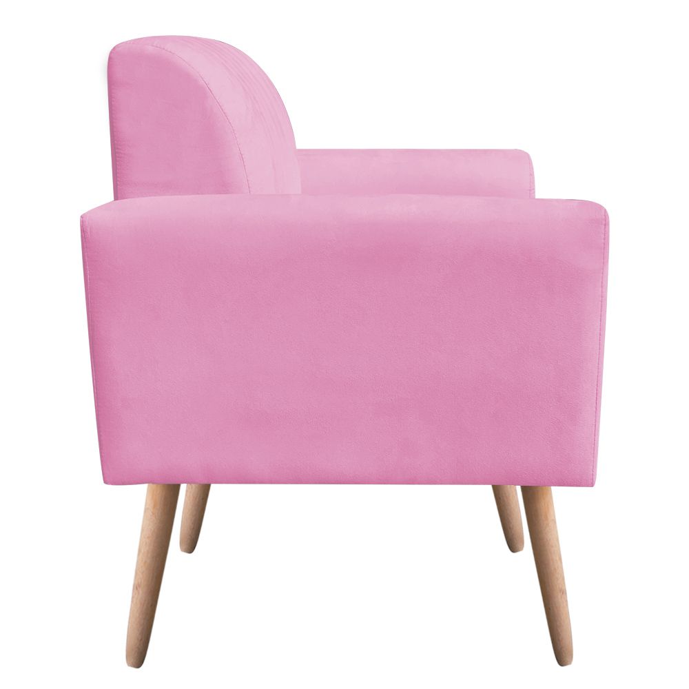 Poltrona Viena Gomada Suede Rosa Bebê Pés Palito Natural D'Rossi