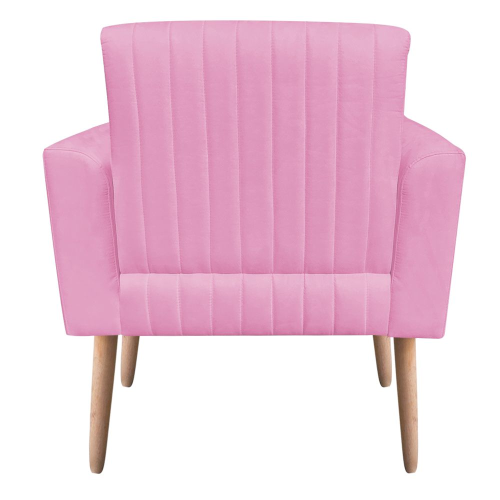 Poltrona Viena Gomada Suede Rosa Bebê Pés Palito Natural D'Rossi