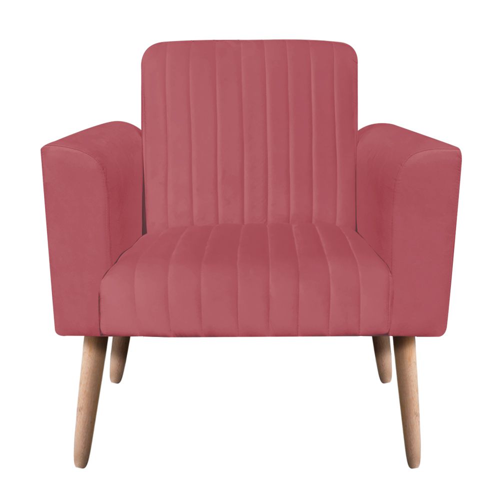 Poltrona Viena Gomada Suede Rose Pés Palito Natural D'Rossi