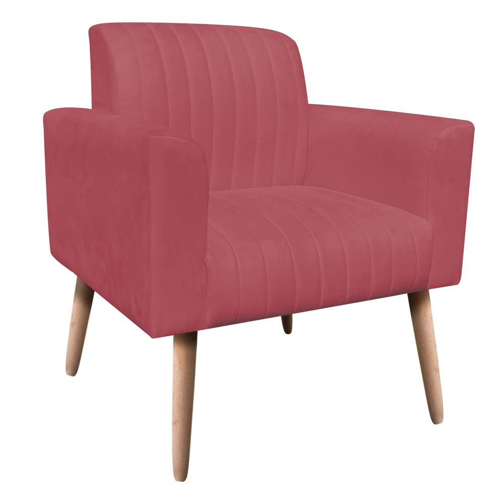 Poltrona Viena Gomada Suede Rose Pés Palito Natural D'Rossi