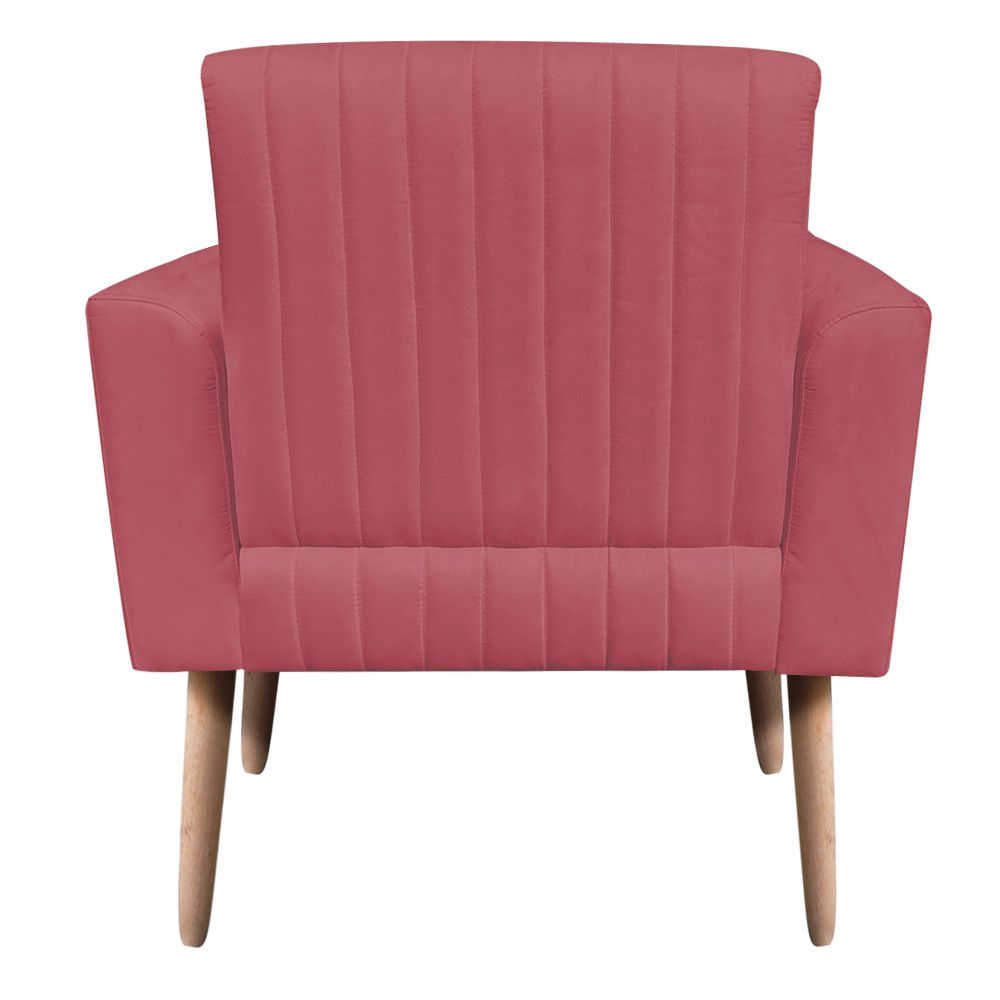 Poltrona Viena Gomada Suede Rose Pés Palito Natural D'Rossi