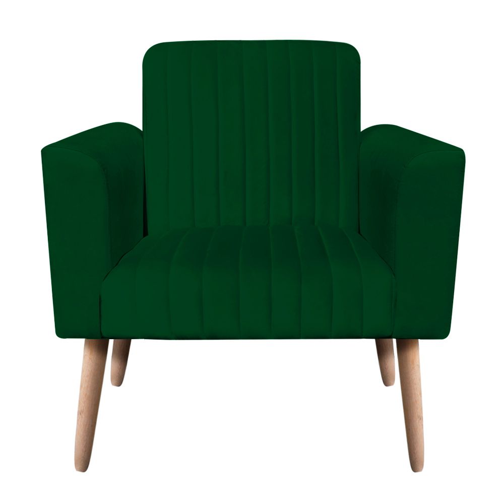 Poltrona Viena Gomada Suede Verde Pés Palito Natural D'Rossi