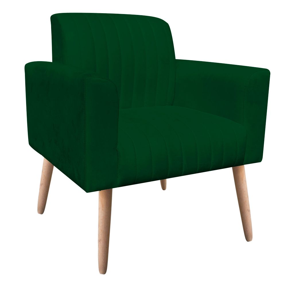 Poltrona Viena Gomada Suede Verde Pés Palito Natural D'Rossi