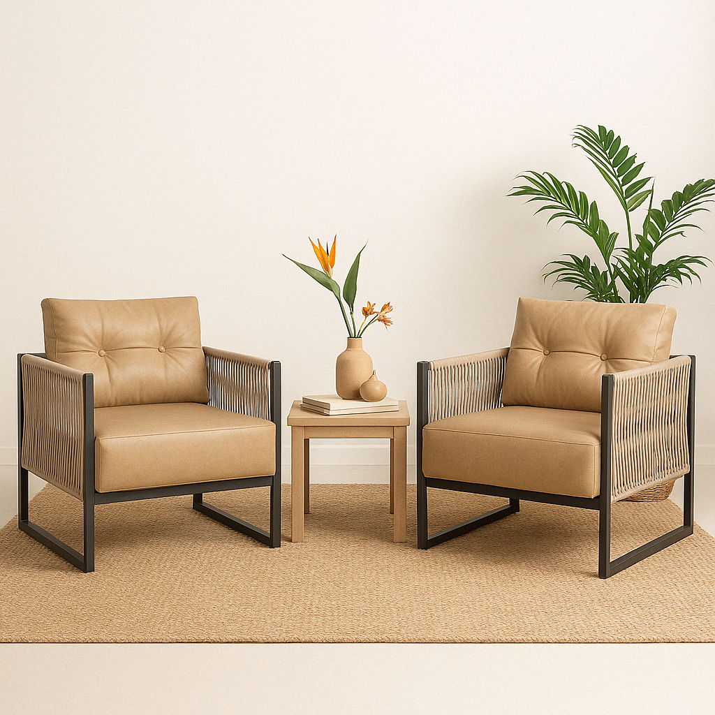 Poltrona Araxá - Corda Nautica Caramelo - Sala de Estar Varanda Living - Kit2