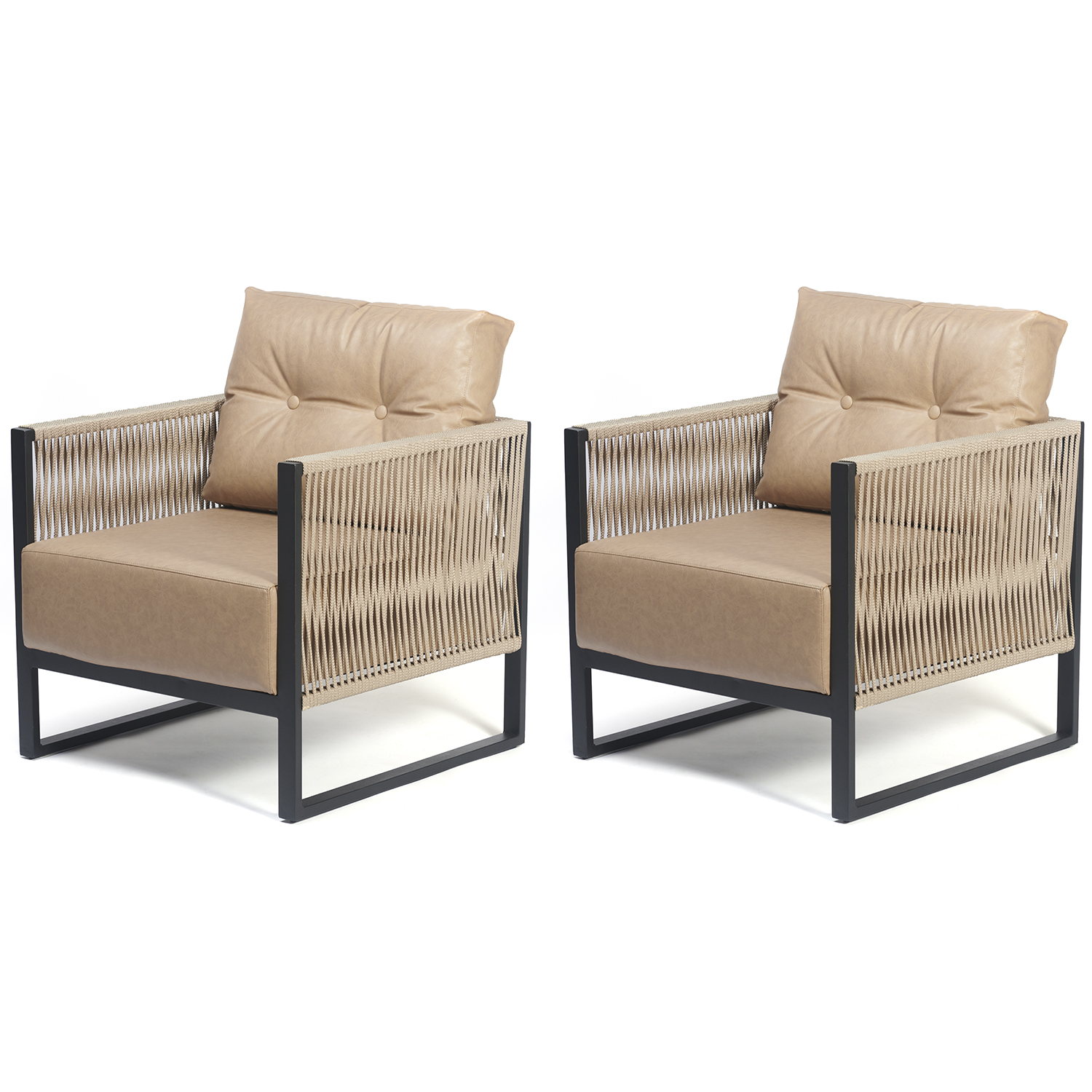 Poltrona Araxá - Corda Nautica Caramelo - Sala de Estar Varanda Living - Kit2