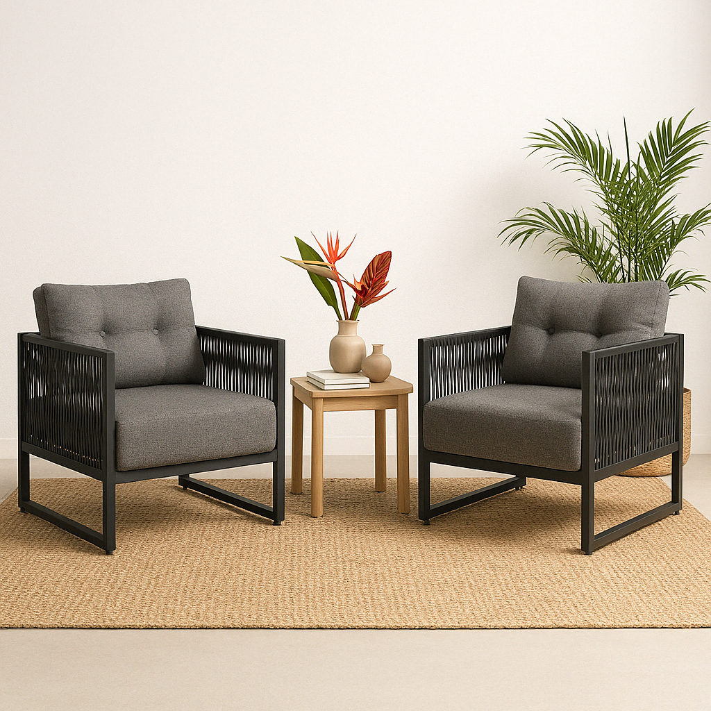 Poltrona Araxá - Corda Nautica Cinza - Sala de Estar Varanda Living - Kit 2
