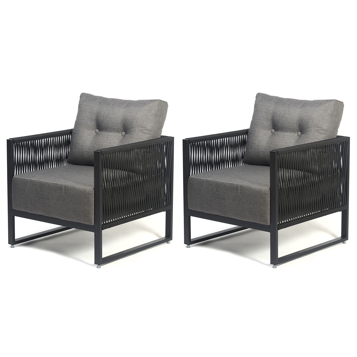 Poltrona Araxá - Corda Nautica Cinza - Sala de Estar Varanda Living - Kit 2