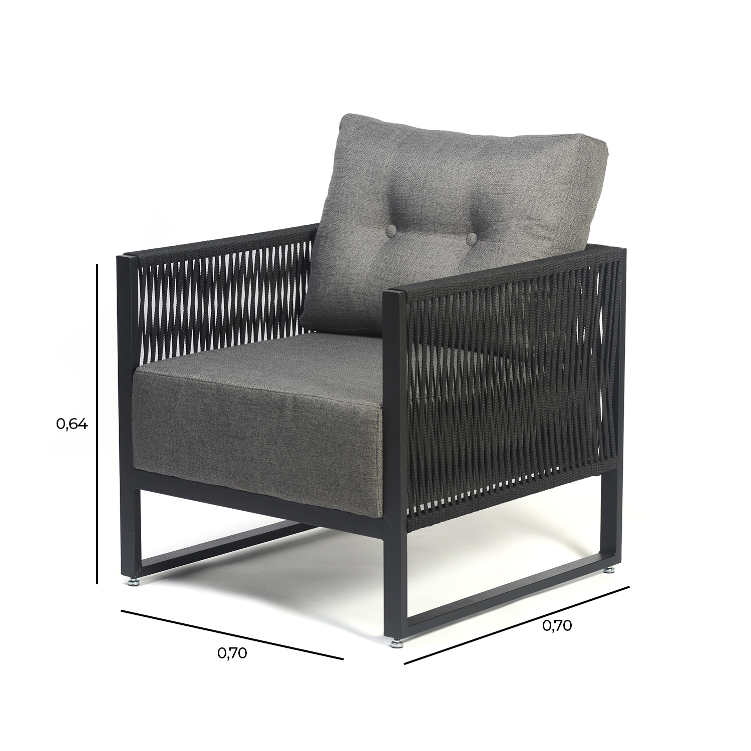 Poltrona Araxá - Corda Nautica Cinza - Sala de Estar Varanda Living - Kit 2
