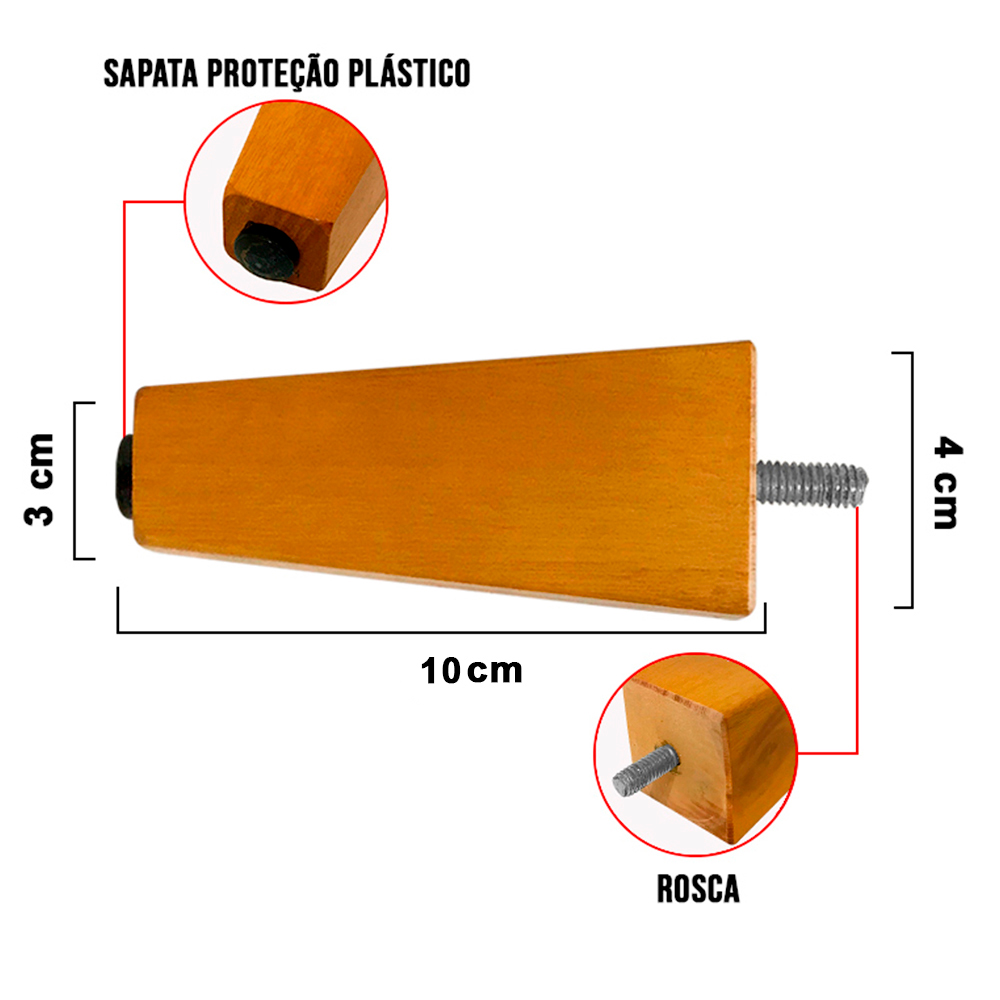 1 Pé Chanfrado Castanho 10cm com Rosca Metal para Móveis D10 - D'Rossi