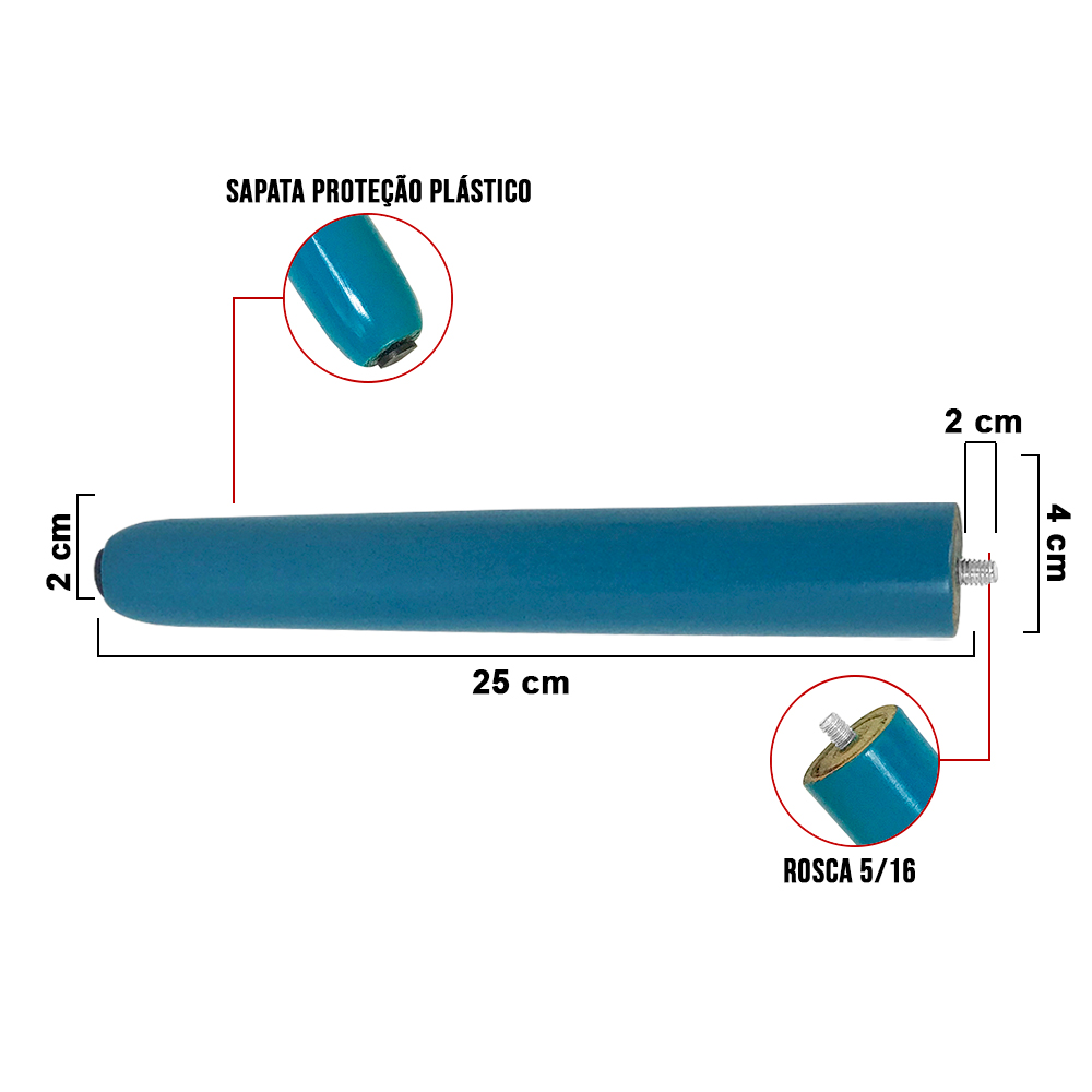 1 Pé Palito Azul 25 cm com Rosca Metal para Móveis D10 - D'Rossi