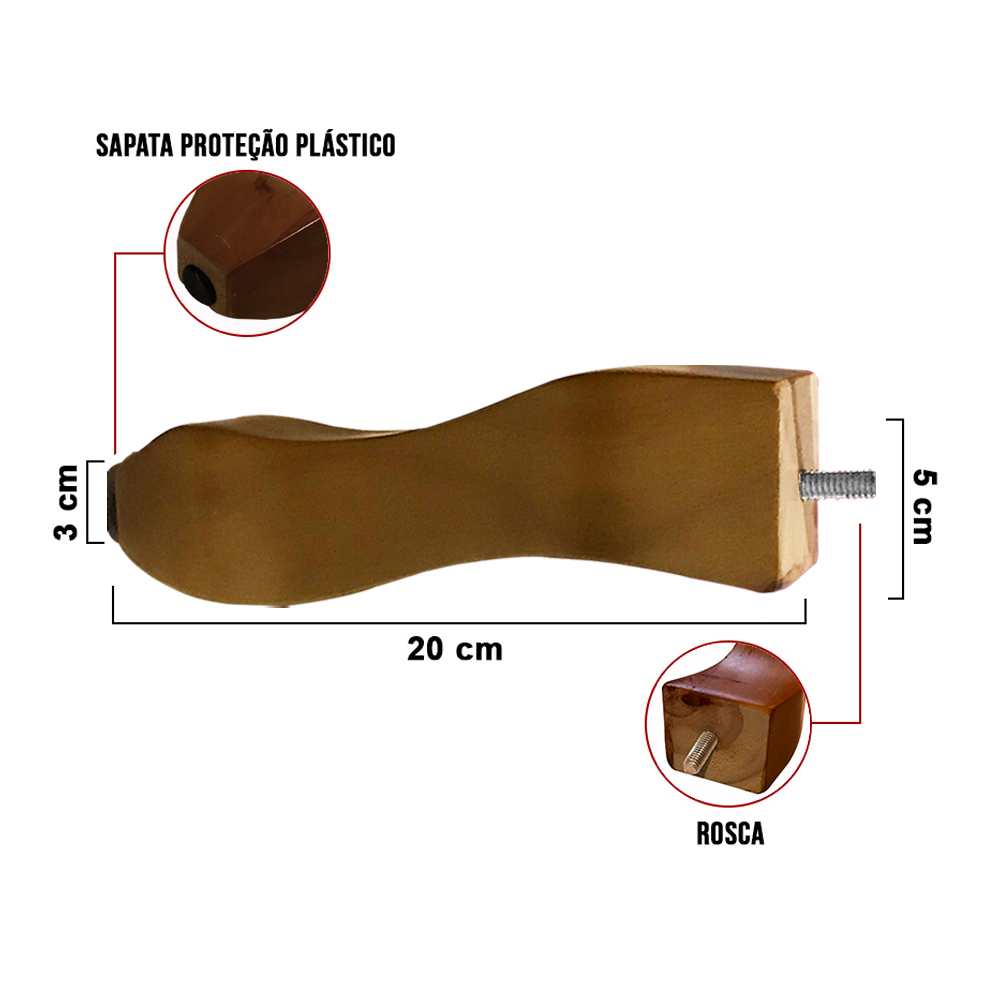 1 Pé Retrô Castanho 20 cm com Rosca Metal para Móveis D10 - D'Rossi