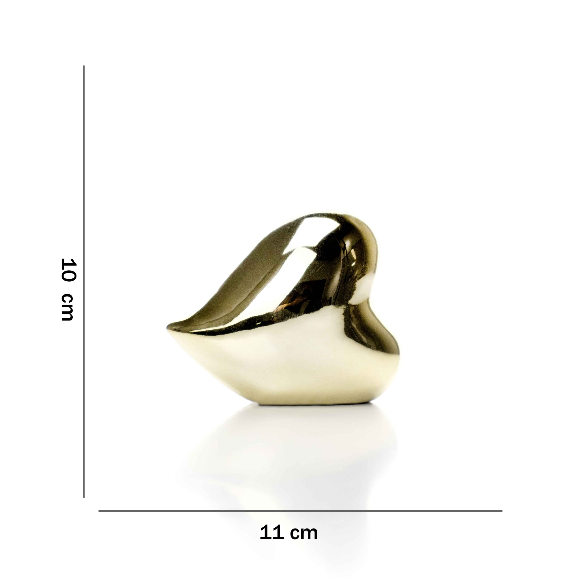 Adorno Coração Decorativo Deitado Dourado em Cerâmica 10x11 - D'Rossi