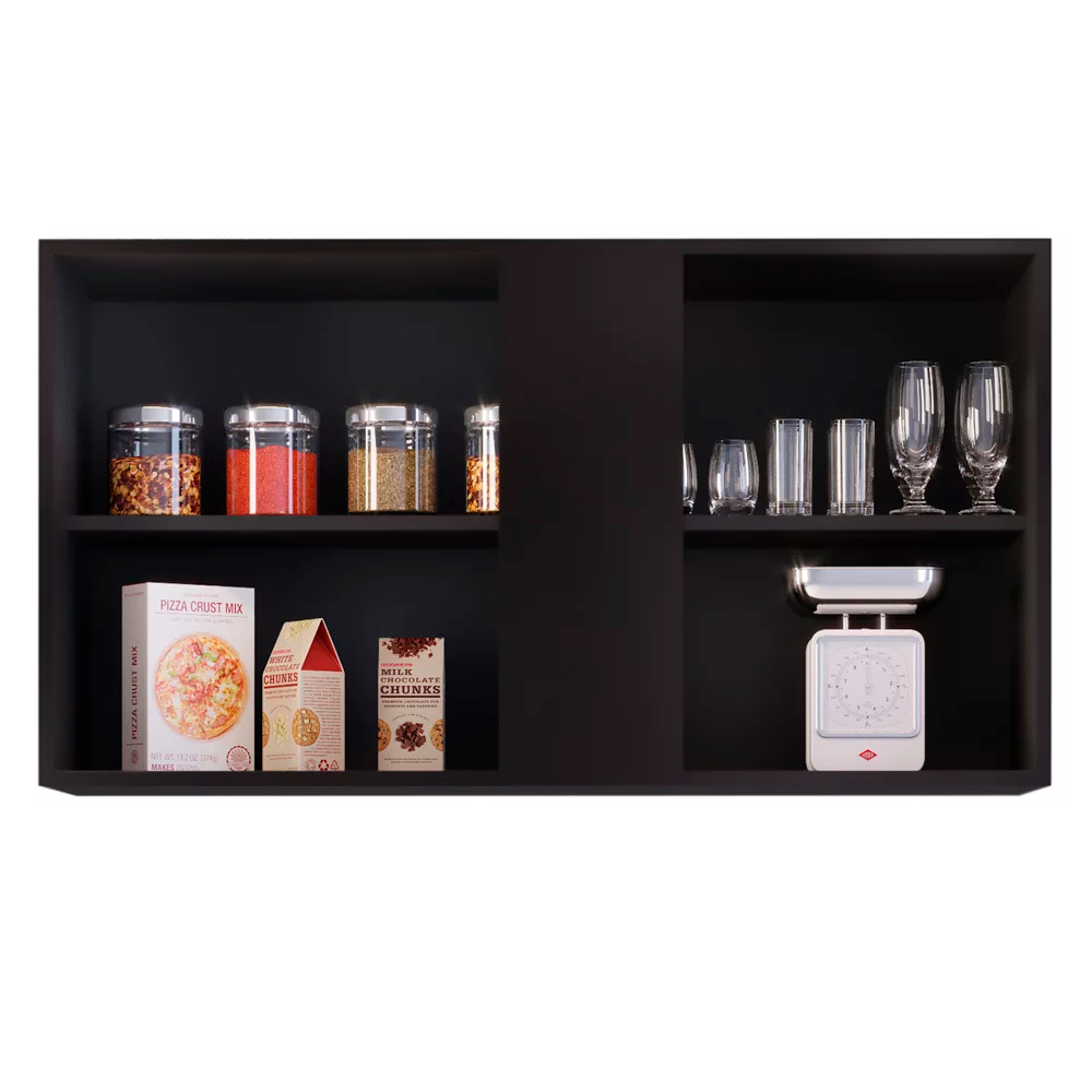 Armário Aéreo de Cozinha Lavanderia 02 Portas Agata Preto e Cinza 100 cm - D'Rossi