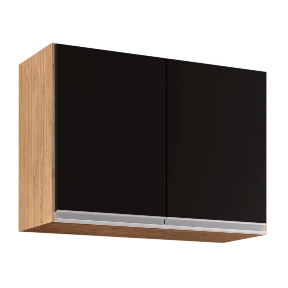 Armário Aéreo de Cozinha Lavanderia 02 Portas Eva Castanho e Preto 80 cm - D'Rossi