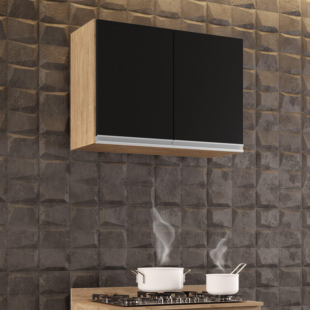 Armário Aéreo de Cozinha Lavanderia 02 Portas Eva Castanho e Preto 80 cm - D'Rossi