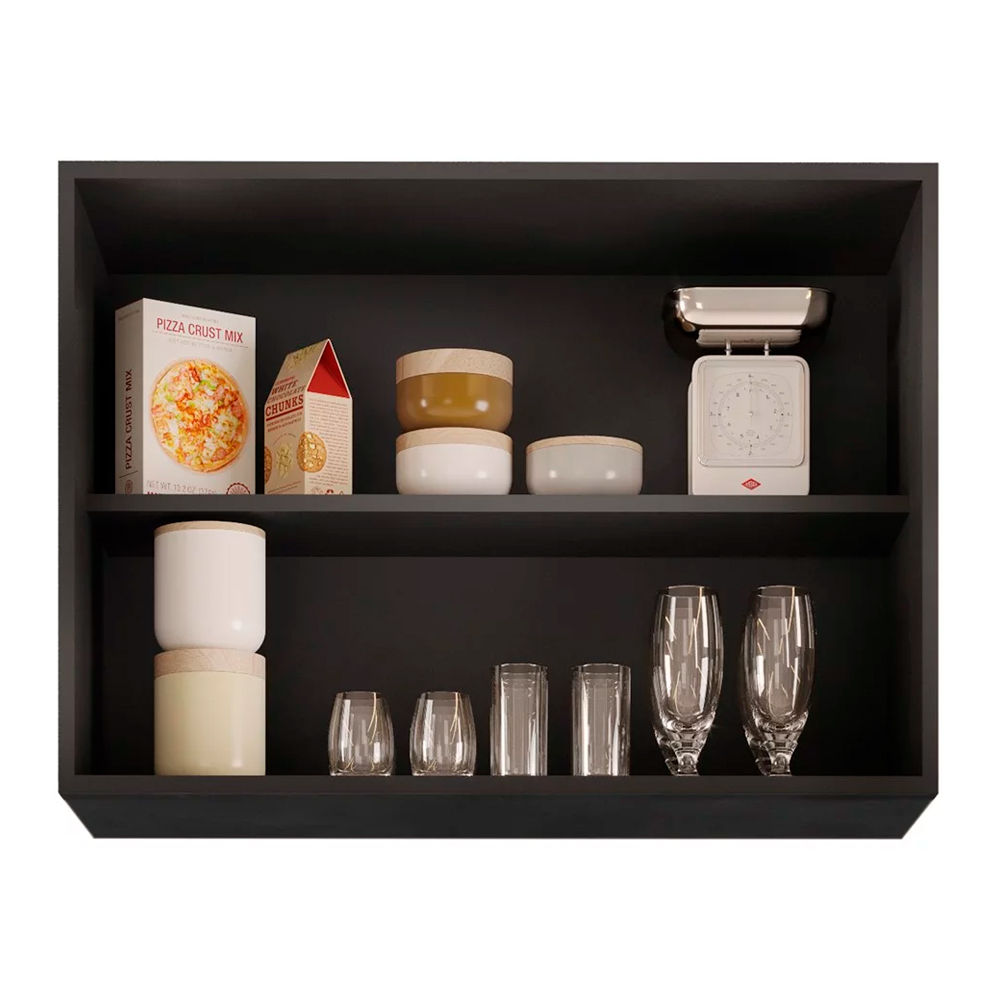 Armário Aéreo de Cozinha Lavanderia 02 Portas Eva Preto 80 cm - D'Rossi