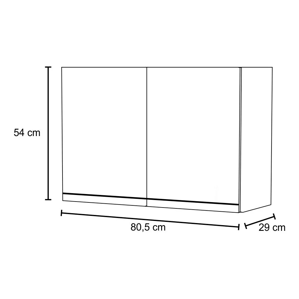 Armário Aéreo de Cozinha Lavanderia 02 Portas Eva Preto 80 cm - D'Rossi