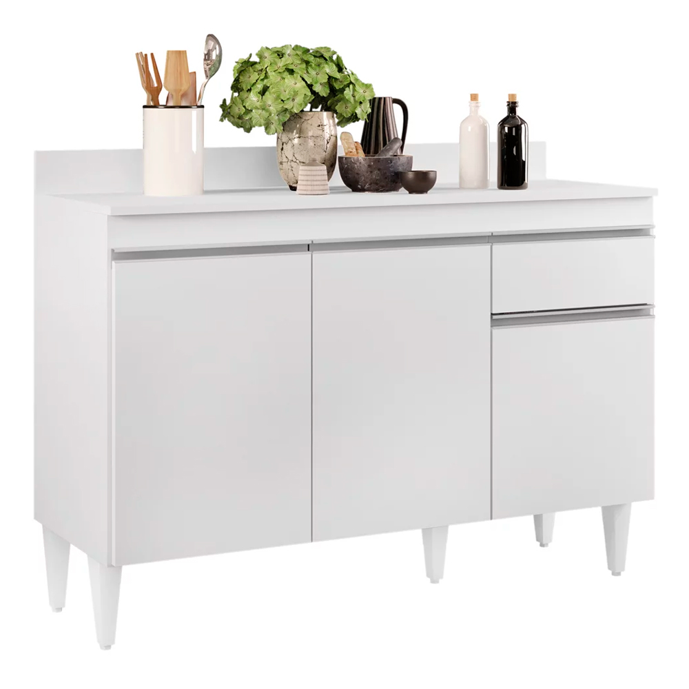 Balcão de Cozinha Lavanderia com Tampo 01 Gaveta Vick 120 cm - D'Rossi