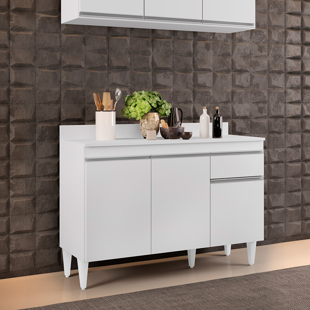 Balcão de Cozinha Lavanderia com Tampo 01 Gaveta Vick 120 cm - D'Rossi
