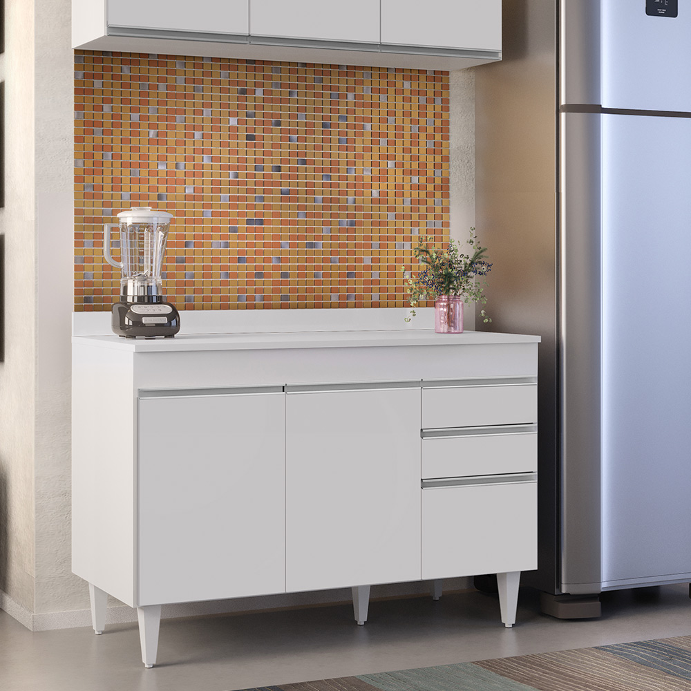 Balcão de Cozinha Lavanderia com Tampo 02 Gavetas Beth 120 cm - D'Rossi