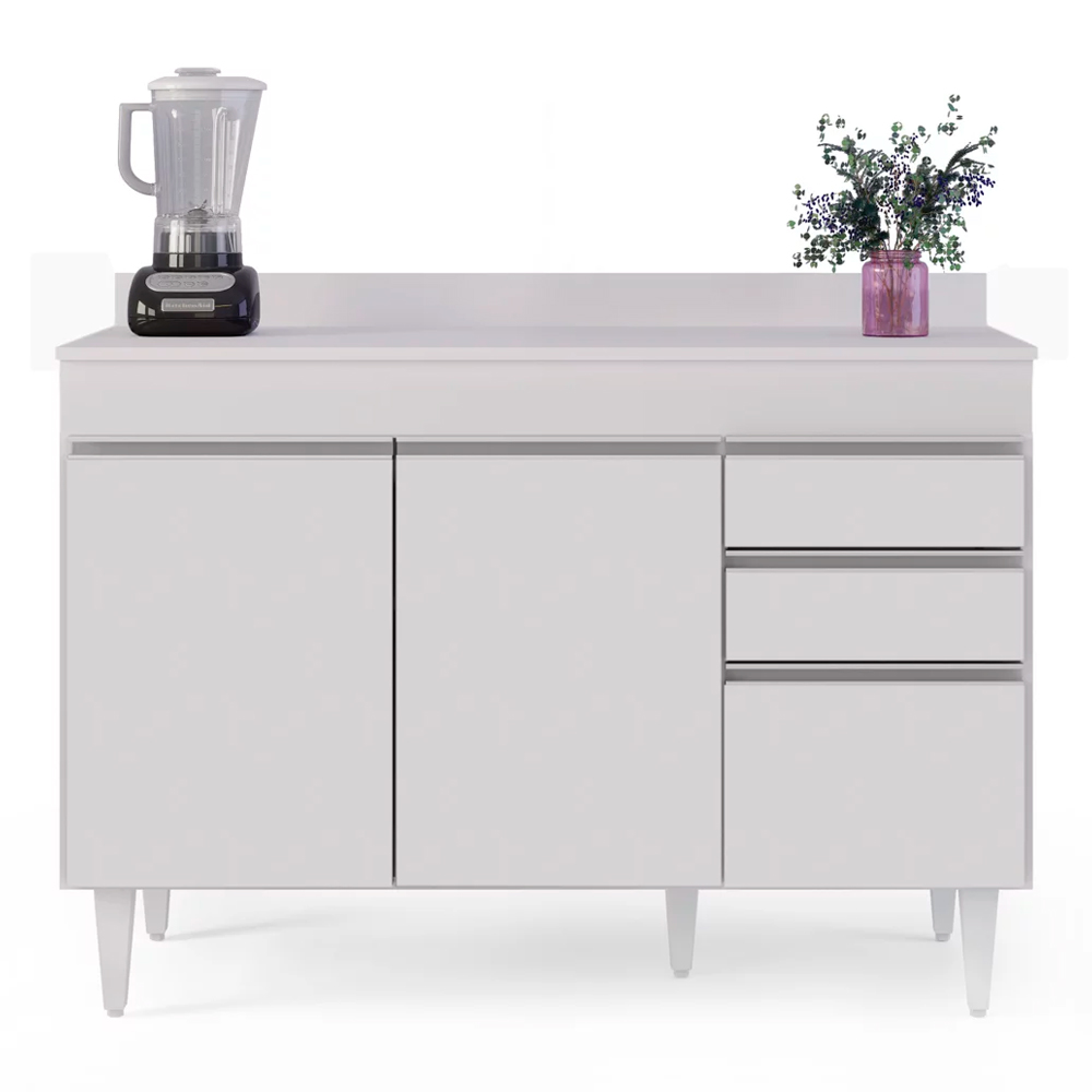 Balcão de Cozinha Lavanderia com Tampo 02 Gavetas Beth 120 cm - D'Rossi
