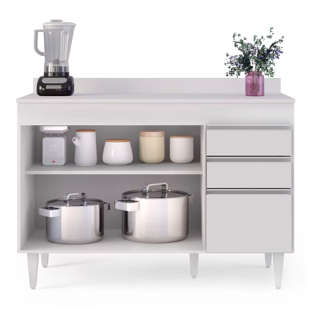Balcão de Cozinha Lavanderia com Tampo 02 Gavetas Beth 120 cm - D'Rossi