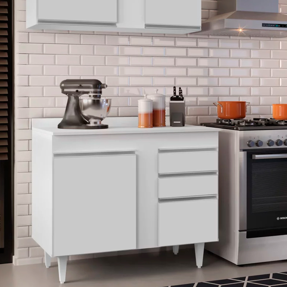 Balcão de Cozinha Lavanderia com Tampo 02 Gavetas Bia 100 cm - D'Rossi