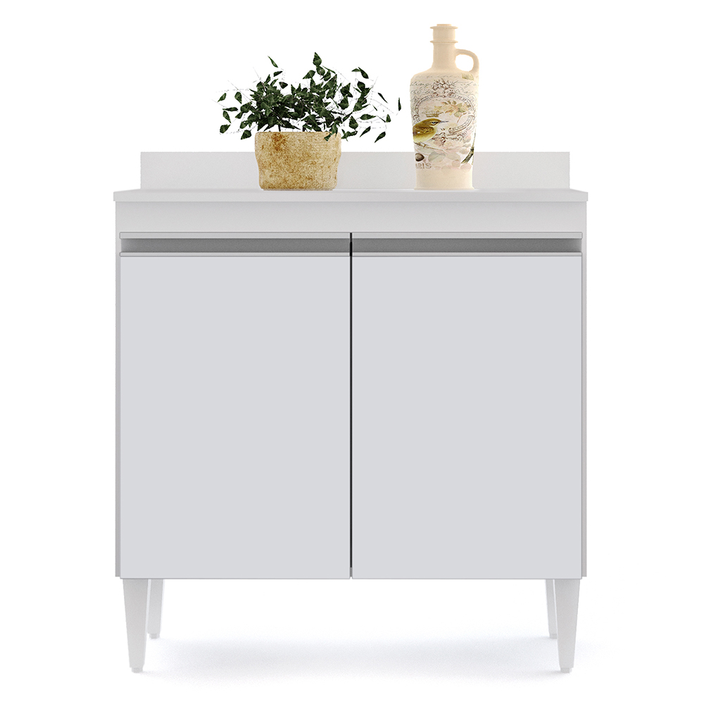 Balcão de Cozinha Lavanderia com Tampo 02 Portas Sara Branco 80 cm - D'Rossi