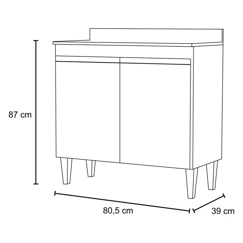 Balcão de Cozinha Lavanderia com Tampo 02 Portas Sara Branco 80 cm - D'Rossi