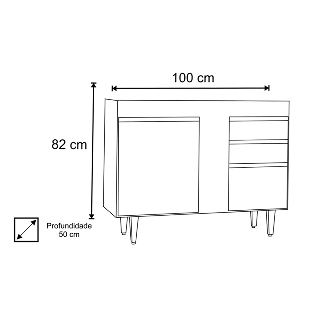 Balcão de Cozinha Lavanderia sem Tampo 02 Gavetas Bia 100 cm - D'Rossi