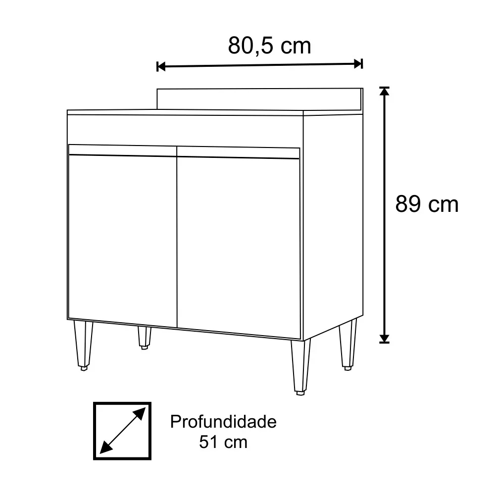 Balcão para Cooktop de Cozinha com Tampo 2 Portas Brenda 80,5 cm - D'Rossi