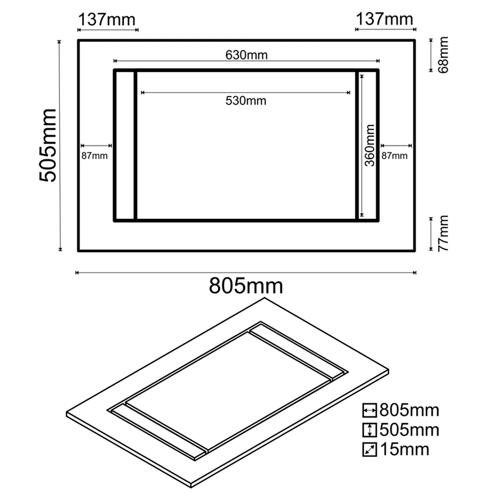 Balcão para Cooktop de Cozinha com Tampo 2 Portas Brenda 80,5 cm - D'Rossi
