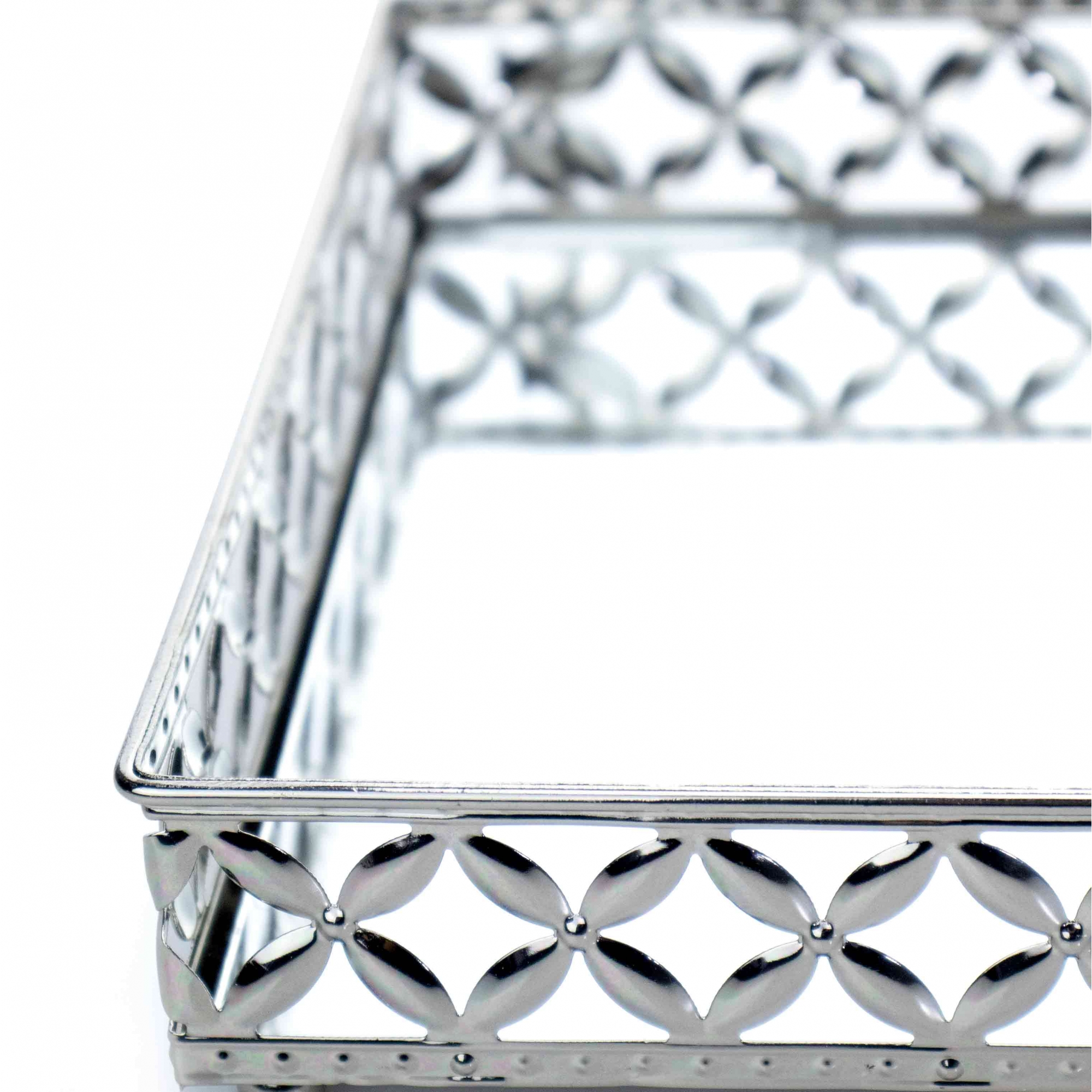Bandeja Decorativa Quadrada M em Metal Prata com Espelho 5x21 cm - D'Rossi