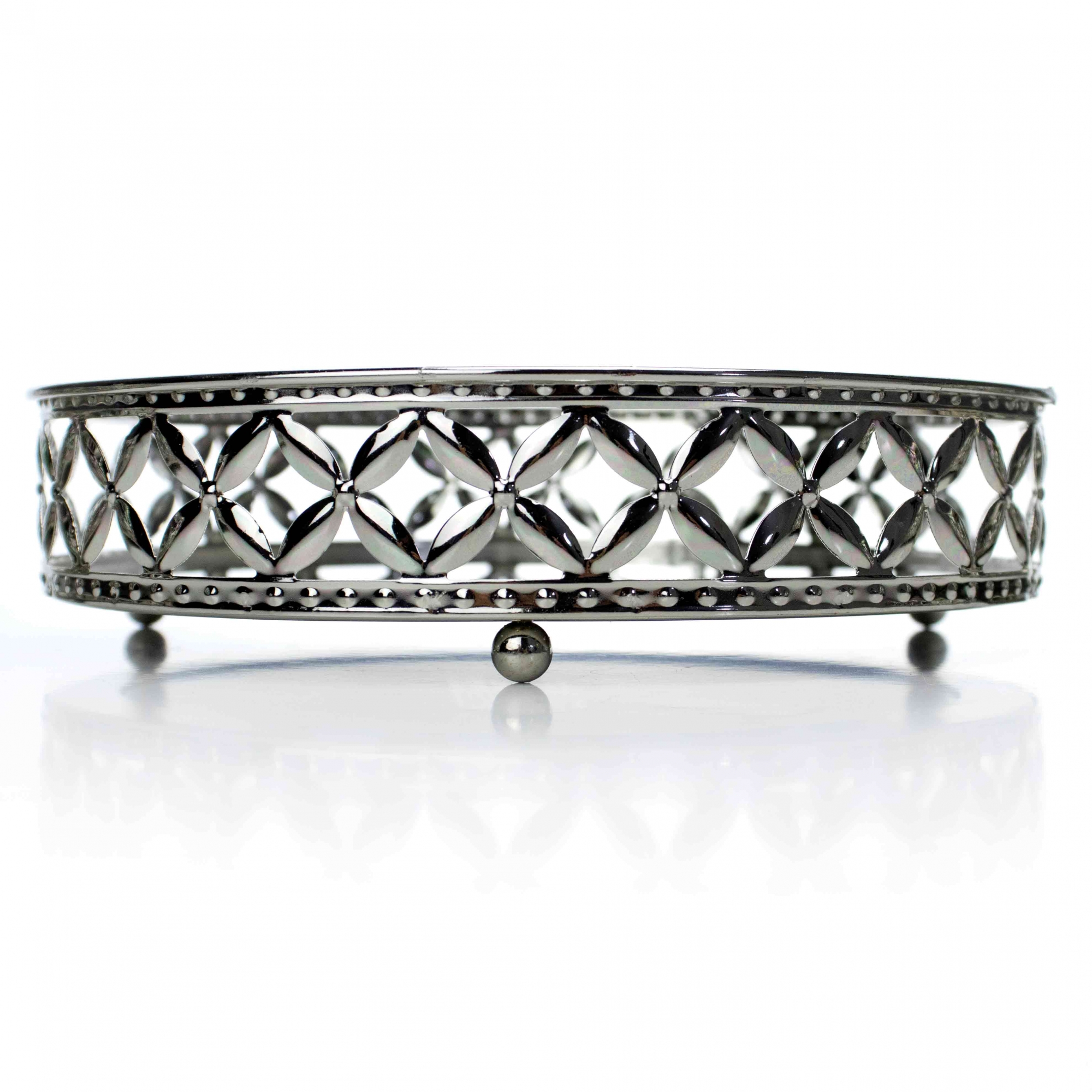 Bandeja Decorativa Redonda P em Metal Prata com Espelho 5x18 cm - D'Rossi