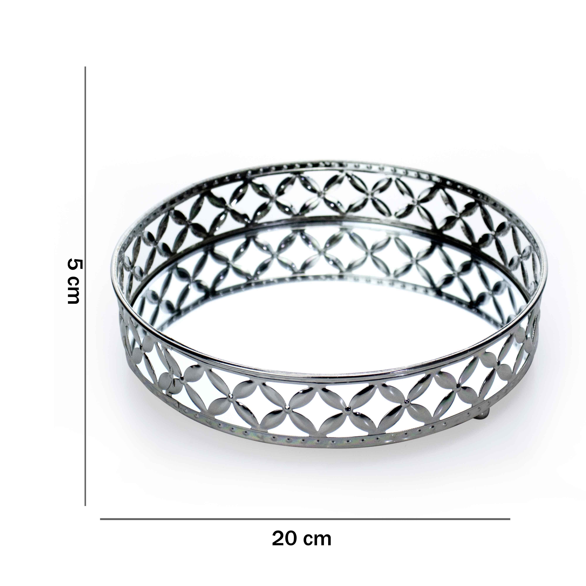 Bandeja Decorativa Redonda P em Metal Prata com Espelho 5x18 cm - D'Rossi