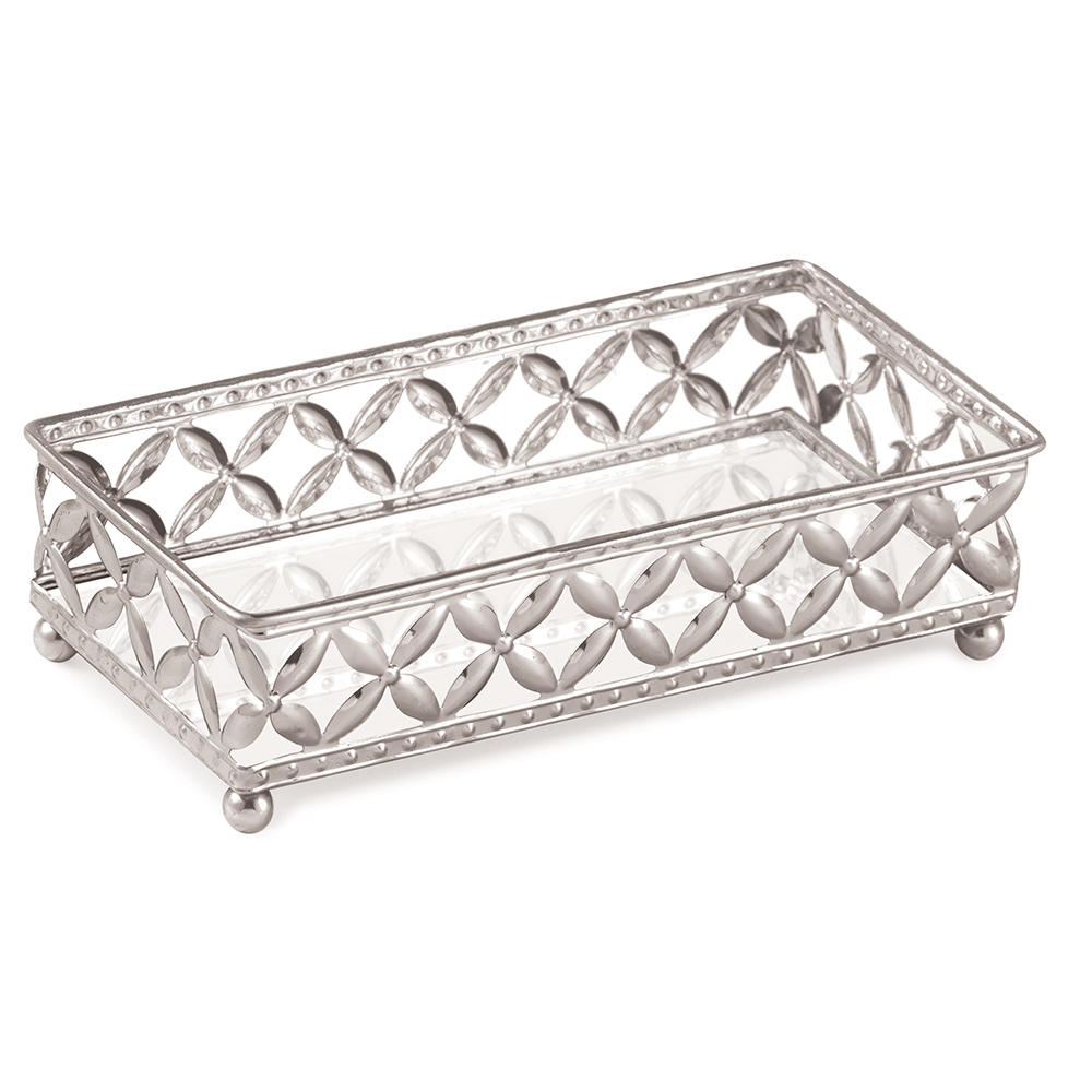 Bandeja Decorativa Retangular em Metal Prata com Espelho 5x18 cm - D'Rossi